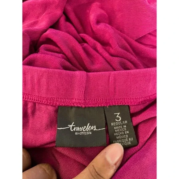 Chico's Travelers Womens Wide Leg Pants Sz XL 3 Fuschia High Rise Slinky Stretch - Picture 3 of 8